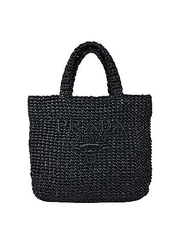 Prada Prada PRADA Small Crochet Tote Handbag, Raffia, Black, Women's, 1BG422 z11173 (view 1)
