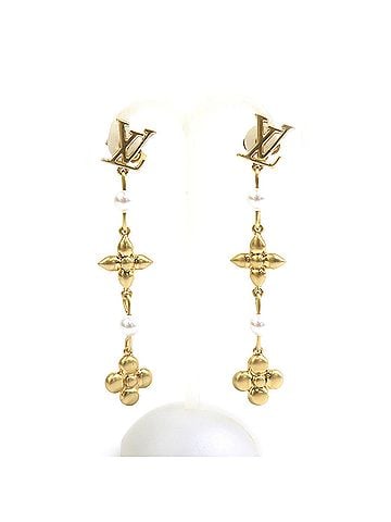 Louis Vuitton Louis Vuitton LOUIS VUITTON Earrings, Pendant Louisa Metal, Gold, Women's, M01577 r11476i (view 1)