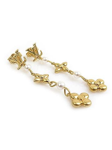 Louis Vuitton Louis Vuitton LOUIS VUITTON Earrings, Pendant Louisa Metal, Gold, Women's, M01577 r11476i (view 2)