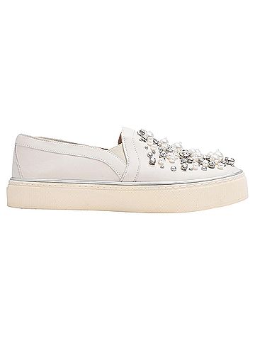 Stuart Weitzman Stuart Weitzman Decor Embellished Slip-On Platform Sneakers in White Leather (view 1)