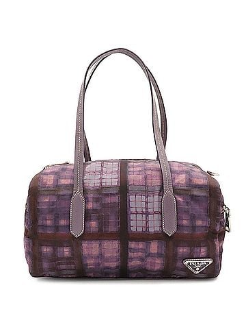 Prada PRADA Triangle Check Pattern Shoulder Bag, Nylon and Leather, Purple (view 2)