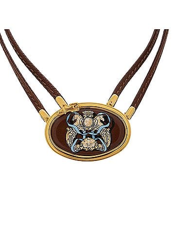 Hermès HERMES enamel horse motif choker necklace, leather cord, brown. (view 1)