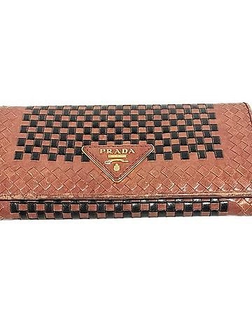 Prada PRADA Long Wallet Madras Brown Black Leather Bi-fold Triangle (view 1)