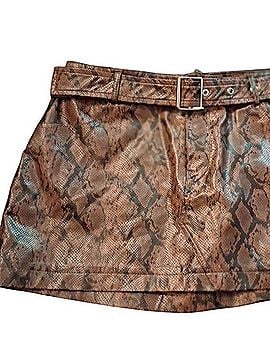 Fashion Nova Brown Snake-Print Mini Skirt with Belt Leather Skirt (view 1)