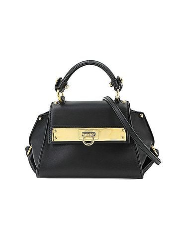 Salvatore Ferragamo Salvatore Ferragamo Gancini Mini Sofia 2-way Hand/Shoulder Handbag, Leather, Black with Gold Hardware. (view 1)