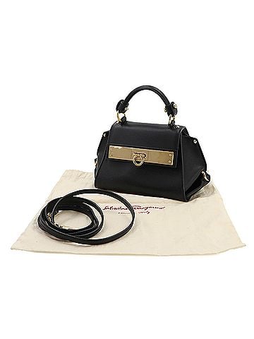 Salvatore Ferragamo Salvatore Ferragamo Gancini Mini Sofia 2-way Hand/Shoulder Handbag, Leather, Black with Gold Hardware. (view 2)