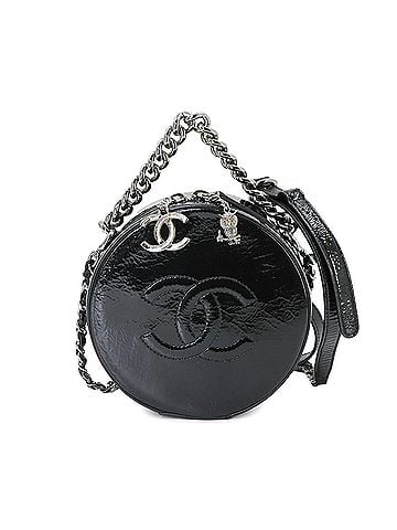Chanel Chanel Round Matelasse 2-way Chain Hand Shoulder Handbag Patent Leather Black (view 1)