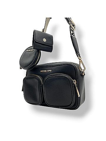 Michael Kors MICHAEL KORS JET SET ITEM Pocket Crossbody Medium Black Leather Shoulder Bag, Style, Gold Hardware, Women's S9 (view 1)
