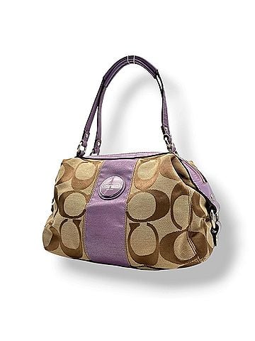 Coach COACH F17432 Signature Satchel Shoulder Bag, Beige Purple Canvas Leather, Women's Handbag, Silver Hardware, S76 (view 1)
