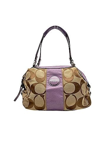 Coach COACH F17432 Signature Satchel Shoulder Bag, Beige Purple Canvas Leather, Women's Handbag, Silver Hardware, S76 (view 2)