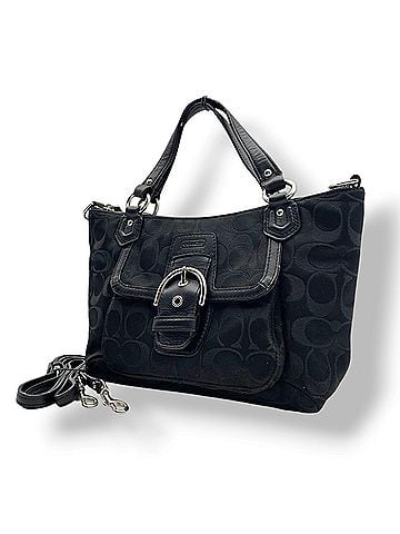 Coach COACH Soho Signature Handbag Shoulder Bag Black Canvas Leather Women's Crossbody Silver Hardware S76 (view 1)