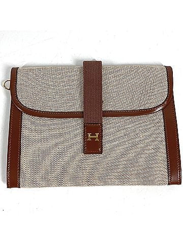 Hermès HERMES Vintage H Logo Bag, Second Handbag, Pouch, Flap Clutch Leather, Canvas, Men's, Women's, Beige (view 1)