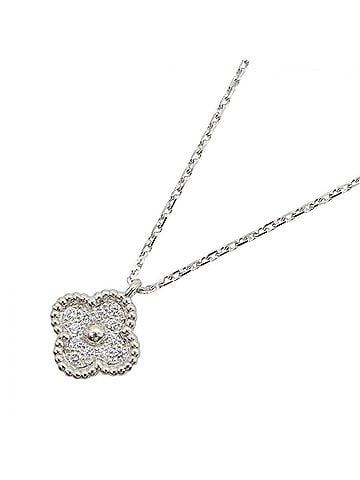 Van Cleef & Arpels Van Cleef &amp; Arpels Sweet Alhambra Diamond Necklace, 18K White Gold (18KWG), Diamond, Women's, Silver Tone, Clear VCARO85900 (view 1)
