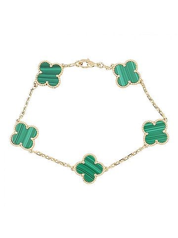 Van Cleef & Arpels Van Cleef &amp; Arpels Vintage Alhambra Malachite 5P Bracelet, 18K (Yellow Gold), Malachite, Women's, Gold/Green Tone, VCARL80900 (view 1)