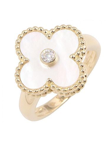 Van Cleef & Arpels Van Cleef &amp; Arpels Vintage Alhambra Mother-of-Pearl 1PD Ring - 18K (Yellow Gold) with Diamond Women's Gold Tone White Clear VCARA41151 (view 1)