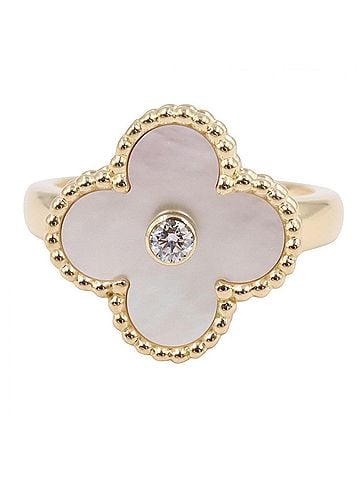Van Cleef & Arpels Van Cleef &amp; Arpels Vintage Alhambra Mother-of-Pearl 1PD Ring - 18K (Yellow Gold) with Diamond Women's Gold Tone White Clear VCARA41151 (view 2)