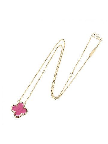 Van Cleef & Arpels Van Cleef &amp; Arpels Vintage Alhambra Pink Enamel Necklace, 18K (Yellow Gold) Women's, Gold/Pink Tone, VCARPQZK00 (view 2)