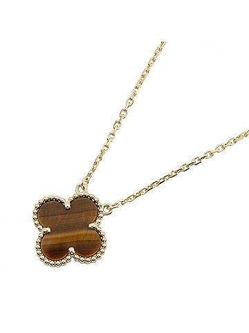 Van Cleef & Arpels Van Cleef &amp; Arpels Vintage Alhambra Tiger Eye Necklace, 18K (Yellow Gold), Gold/Brown Tone, VCARD38600 (view 1)