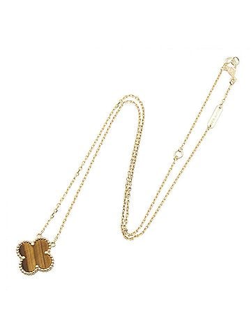Van Cleef & Arpels Van Cleef &amp; Arpels Vintage Alhambra Tiger Eye Necklace, 18K (Yellow Gold), Gold/Brown Tone, VCARD38600 (view 2)