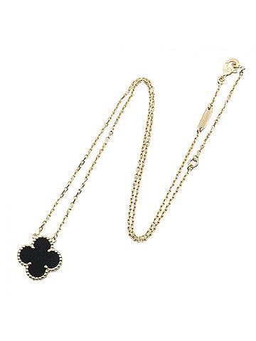 Van Cleef & Arpels Van Cleef &amp; Arpels Vintage Alhambra Onyx Necklace, 18K (Yellow Gold), Onyx, Women's, Gold/Black Tones (view 2)