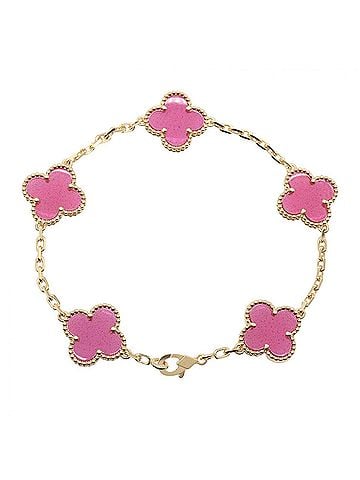Van Cleef & Arpels Van Cleef &amp; Arpels Vintage Alhambra Pink Enamel 5-Motif Bracelet. 18K (Yellow Gold) Bracelet for Women. Gold/Pink Tone. VCARPQZI00 (view 2)