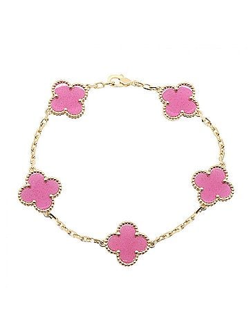 Van Cleef & Arpels Van Cleef &amp; Arpels Vintage Alhambra Pink Enamel 5-Piece Bracelet. 18K (Yellow Gold) Bracelet for Women. Gold/Pink Tone. VCARPQZI00 (view 1)