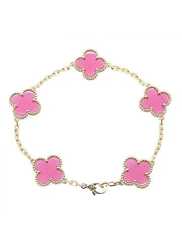 Van Cleef & Arpels Van Cleef &amp; Arpels Vintage Alhambra Pink Enamel 5-Piece Bracelet. 18K (Yellow Gold) Bracelet for Women. Gold/Pink Tone. VCARPQZI00 (view 2)