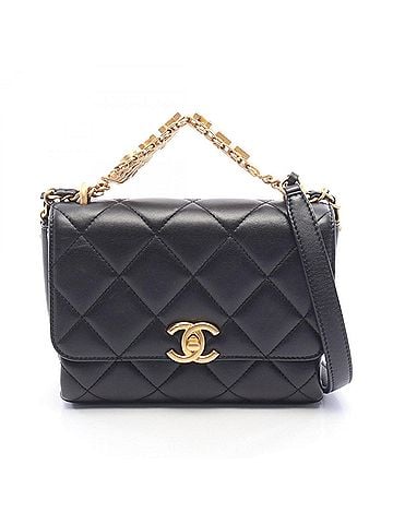 Chanel Chanel Matelassé Top Handle Shoulder Bag Handbag Leather Women's Black (view 1)