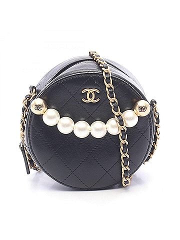 Chanel Chanel Matelassé Round Mini Shoulder Bag Handbag Leather Women's Black (view 1)