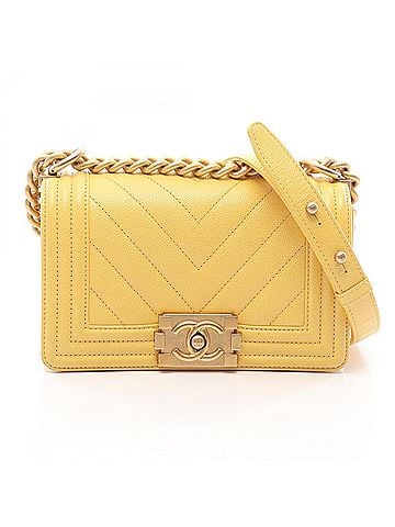 Chanel Chanel Boy Small Chevron V-stitch Shoulder Bag/Handbag, Caviar Leather (Grained Calfskin), Women's, Yellow (view 1)