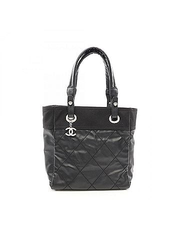 Chanel Chanel Paris Biarritz PM Tote Bag Handbag Leather Nylon Canvas Women's Black A34208 (view 1)