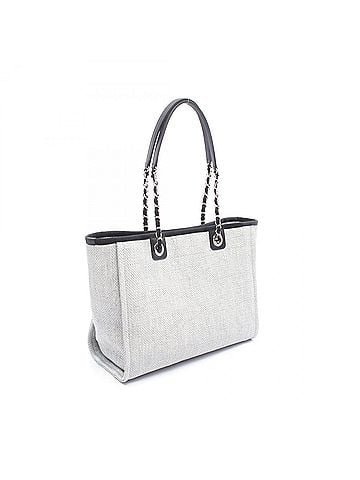 Chanel Chanel Deauville Tote Bag Handbag Leather Straw Women's Gray/Black A67001 (view 2)