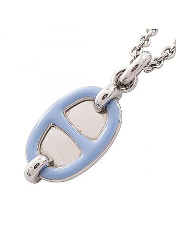 Hermès Hermes Chaine d'Ancre Mini Maillon PM Necklace, Metal Jewelry, Women's, Silver/Blue Tones (view 1)