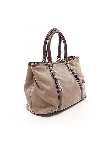 Prada Prada LOGO JACQUARD 2-Way Handbag, Canvas and Leather, Women's, Beige/Brown, BN2832 (view 2)