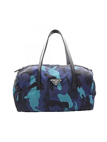 Prada Prada TESSUTO CAMOUFL Camouflage Tote Bag/Handbag, Nylon &amp; Saffiano Leather, Women's, Blue/Black, BL0567 (view 1)