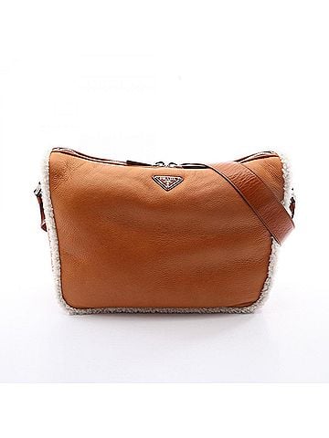 Prada Prada MONTONE SHEARLI Shoulder Bag/Handbag, Leather &amp; Sheepskin, Women's, Brown/White, 2VH182 (view 1)