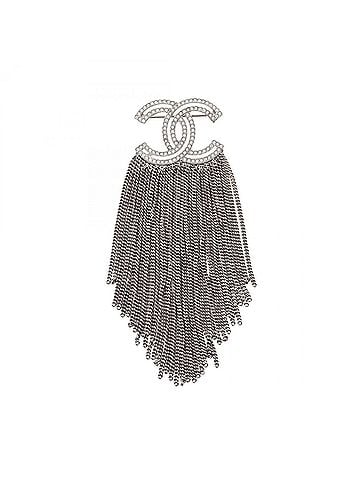 Chanel Chanel Coco Mark Fringe Brooch Accessory, Metal, Rhinestone, Women's, Silver/Clear Tones (view 1)