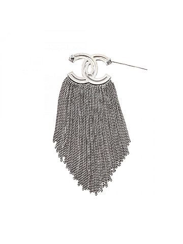 Chanel Chanel Coco Mark Fringe Brooch Accessory, Metal, Rhinestone, Women's, Silver/Clear Tones (view 2)