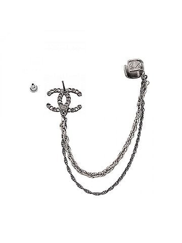 Chanel Chanel Coco Mark Chain Accessory, Metal, Rhinestone, Women's, Silver/Gray Tones (view 2)