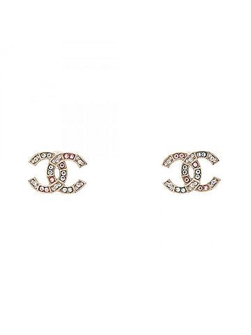 Chanel Chanel C20A Coco Mark Earrings, Gold Plated (GP) Rhinestone Women's, Gold, Clear, Pink Tones (view 1)