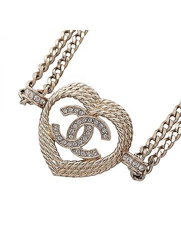Chanel Chanel B24P Coco Mark Heart Choker Necklace Jewelry GP (Gold Plated) Rhinestone Women's Gold Tone Clear (view 1)