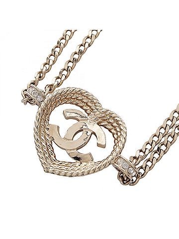Chanel Chanel B24P Coco Mark Heart Choker Necklace Jewelry GP (Gold Plated) Rhinestone Women's Gold Tone Clear (view 2)