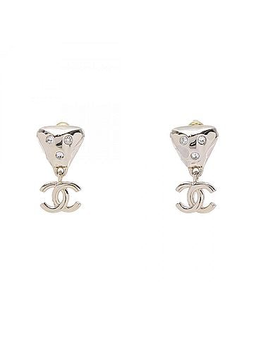 Chanel Chanel B24B Coco Mark Earrings, Gold Plated (GP) Rhinestone Women's, Tone, Clear Tone (view 1)