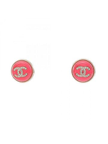Chanel Chanel A22C Coco Mark Earrings, Gold Plated (GP), Plastic, Rhinestone, Women's, Tones, Pink Clear Tones (view 1)