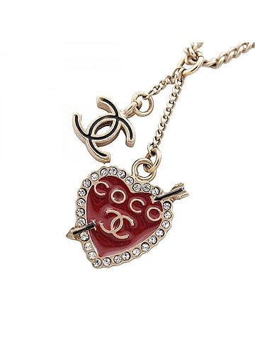 Chanel Chanel 10P Coco Mark Heart Necklace Jewelry GP (Gold Plated) Rhinestone Women's Gold Tones Red Clear (view 1)