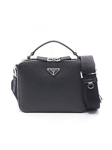 Prada Prada PRADA Brick 2-Way Handbag, Leather, Men's &amp; Women's, Black, 2VH069 (view 1)