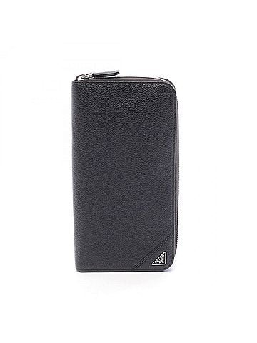 Prada Prada Triangle Logo Round Long Wallet, Leather, Women's, Black (view 1)