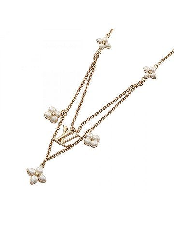 Louis Vuitton Louis Vuitton LV Floragram Necklace Jewelry GP (Gold Plated) Faux Pearl Women's Gold/White M00981 (view 1)