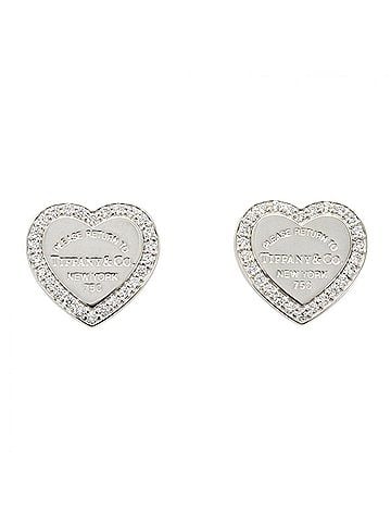 Tiffany & Co. Tiffany &amp; Co. Return to Heart Diamond Earrings, 18K White Gold (18KWG), Diamond, Women's, Silver/Clear Tone (view 1)