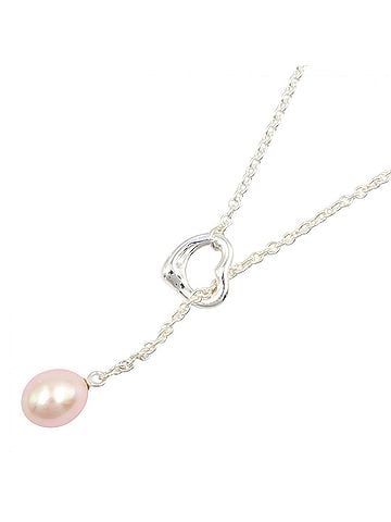 Tiffany & Co. Tiffany &amp; Co. Open Heart Lariat Necklace, Sterling Silver 925, Water Pearl, Women's, Silver/Pink Tones (view 1)
